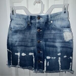 Juicy by Juicy Couture Denim Mini Skirt Blue Bleached Distressed Button Front 24